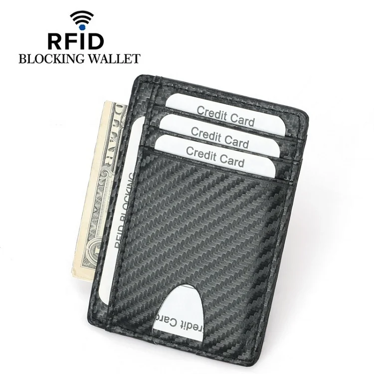 

RFID Blocking Front Pocket Slim Wallet Minimalist Secure Carbon Fiber Credit Card Holder, Black