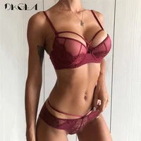 

New Top Sexy Underwear Push up Bra Set Deep V Brassiere Cotton Black Lace Bra and Panty Sets Embroidery Women Lingerie Set Green