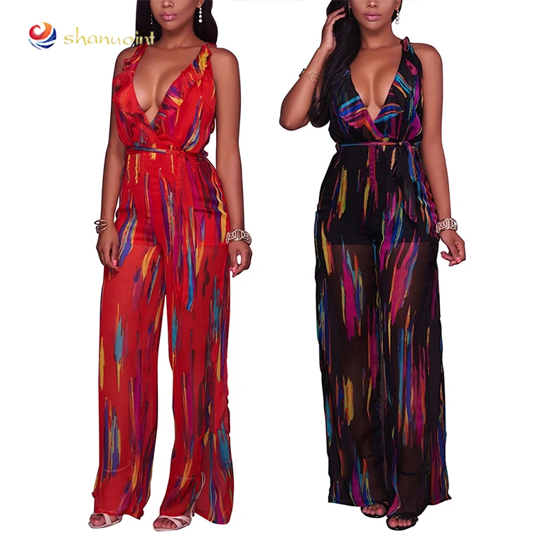 

North American style cool clothing chiffon neon jumpsuit plus size womens jumpsuit