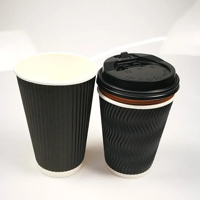 Insulated Disposable Embossing Colorful Rippled Coffee Paper Cups With