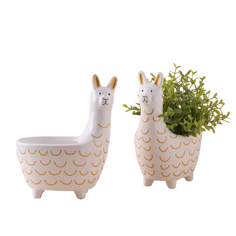 Decorative Cute Small Cheap Ceramic Animal Alpaca Shaped Flower Plant