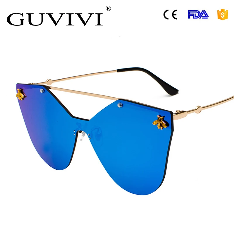 

GUVIVI mirror sunglasses double beam rimless sunglasses bee One piece 2018 new Fashionable sunglasses