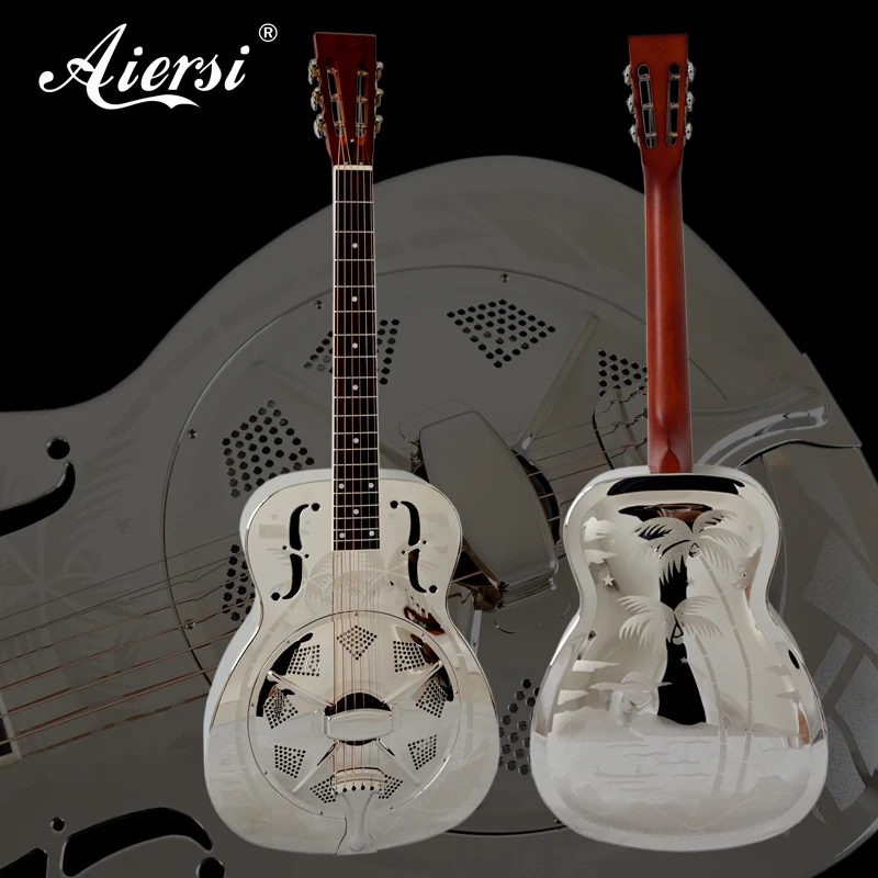 

Hawaii Tree Pattern Aiersi Brand Metal Resonator Guitars for Sale, Chrome plated