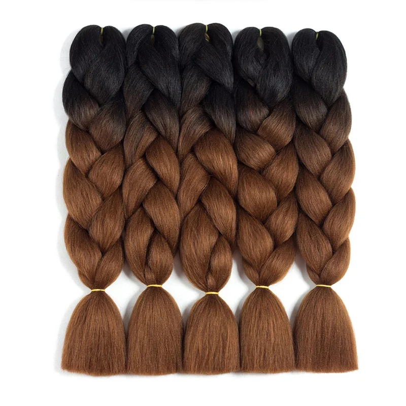 

Braiding Hair 1pcs Ombre Braiding Hair Extensions High Temperature 2 Tone T1B/Dark Brown Color Synthetic Hair, Pure color, two tone, three tone, four tone color
