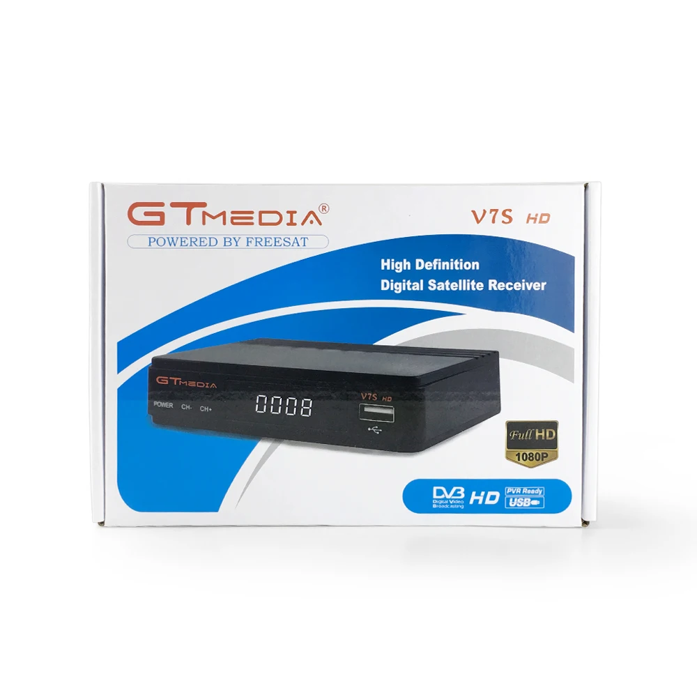 

GT media V7S HD FTA DVB S2 satellite tv receiver upgrade from Freesat V7 HD support power vu, Black