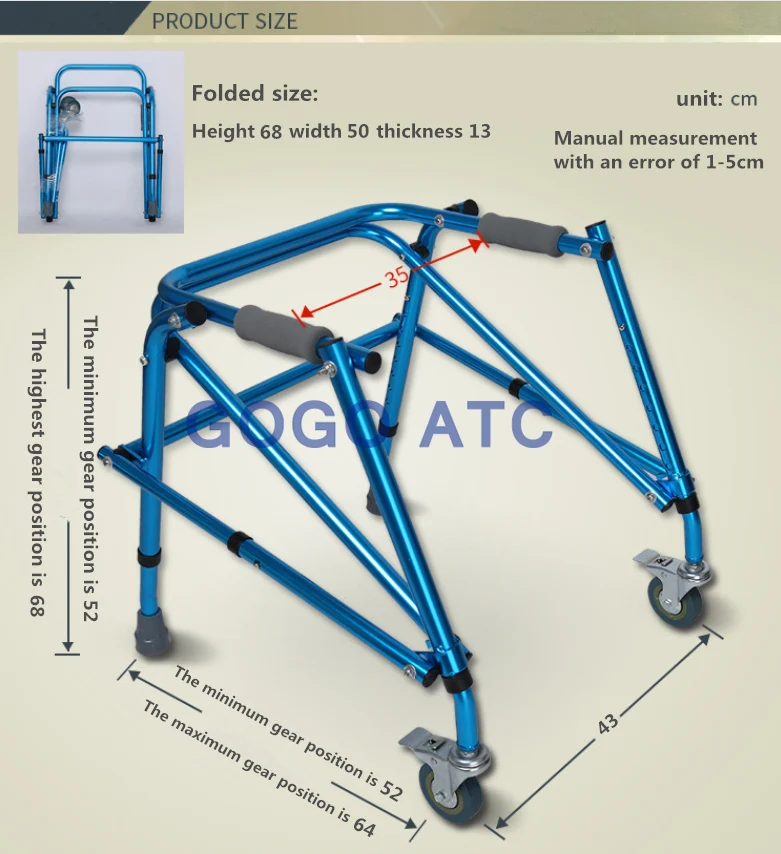 Duurzaam Medische Aluminium Frame Loopstoeltje China Opvouwbare Loophulpmiddelen Voor Gehandicapten en Ouderen