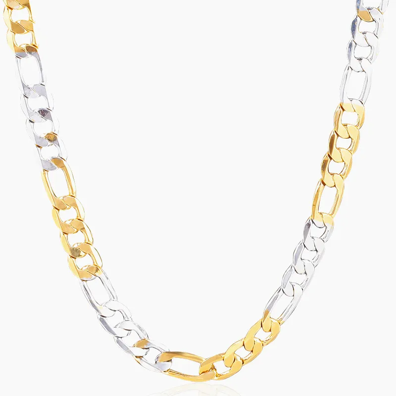 

ATHENAA Two-tone High Quality Figaro Chain Full Neck Covering Necklace Design Necklaces, Gold