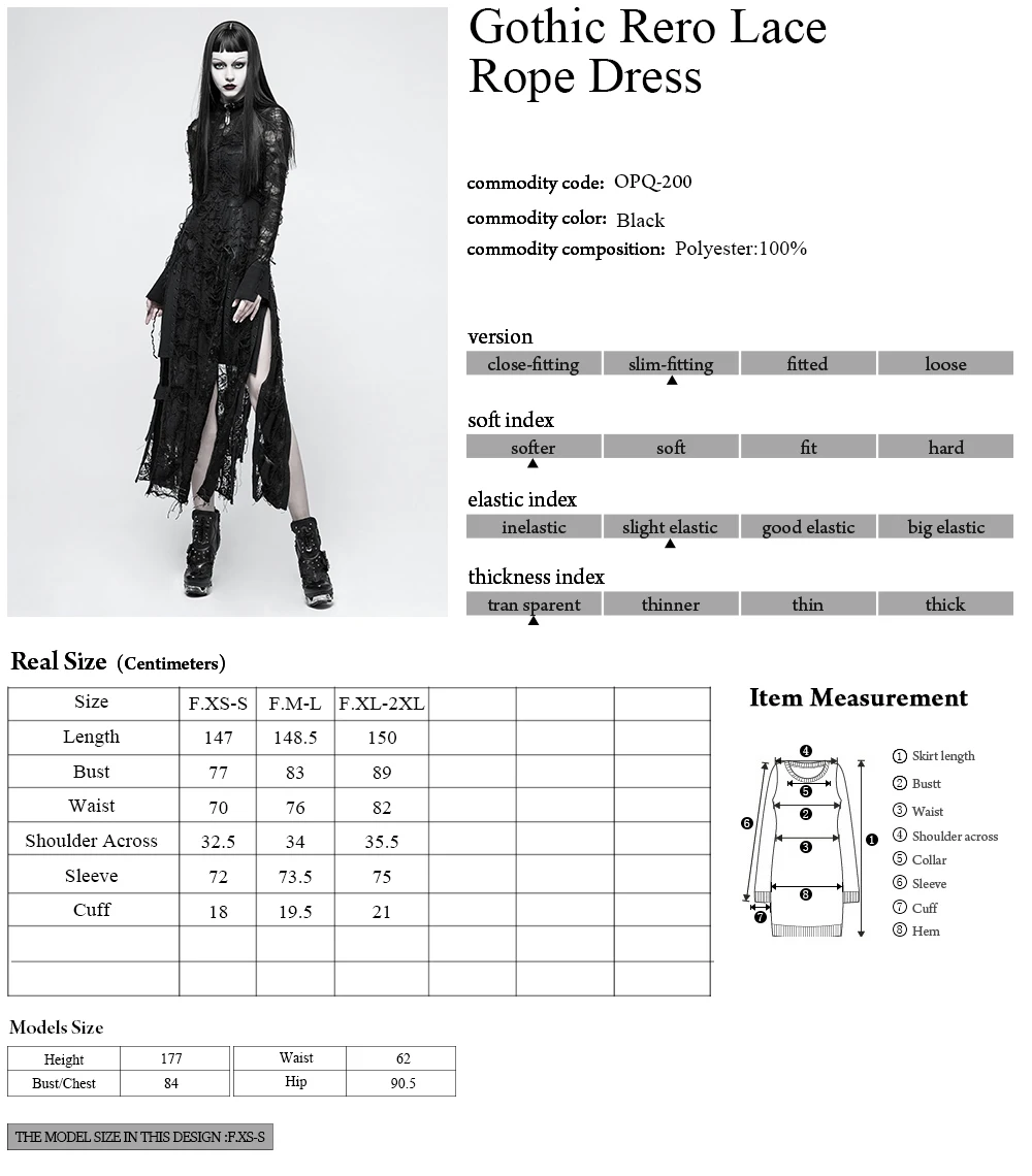 OPQ-200 Gothic European Retro Transparent Black Lace Rope Maxi Dress