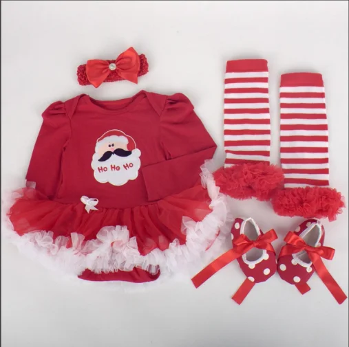 

Wholesale Children' Boutique Christmas Clothing Baby Romper Clothes Set With Sock, As picture or your request pms color