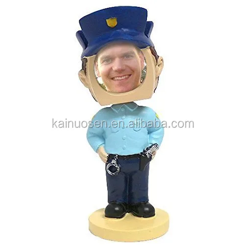 Personalized Handmade Color Painted Resin Policeman Photo Bobblehead Figure