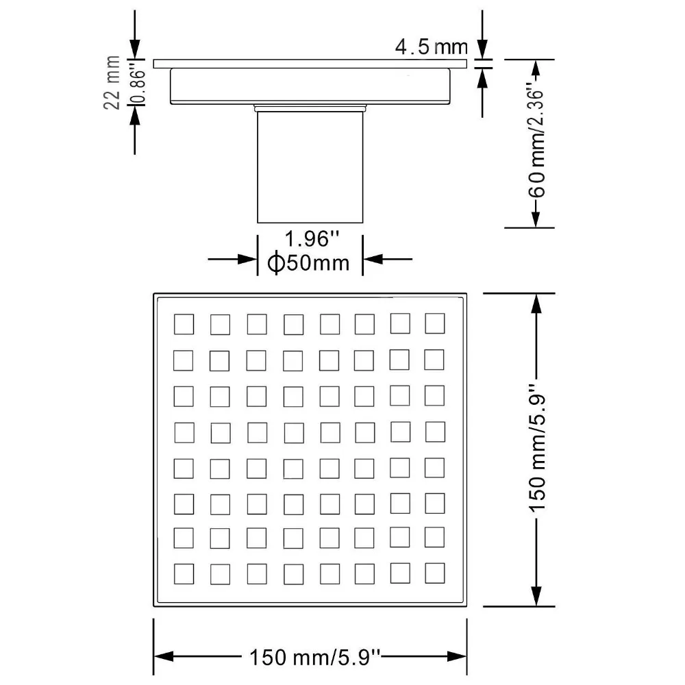 6inch Square Shower Floor Drain With Removable Cover Grid Grate Sus