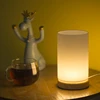 LED Warm White Wood Base USB Plug In Night Light Cylinder Glass Table Lamp With USB