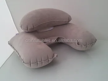 Fabric Inflatable Travel Pillow Flocked Blow Up Cushion Neck