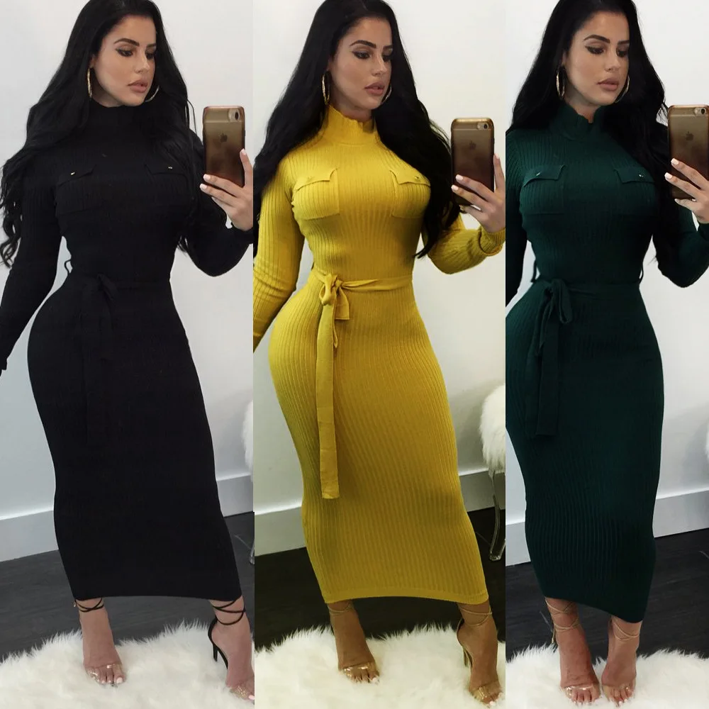

fashion Women Elegant Long Knitted Dress 2019 Stylish clothing manufacturer
