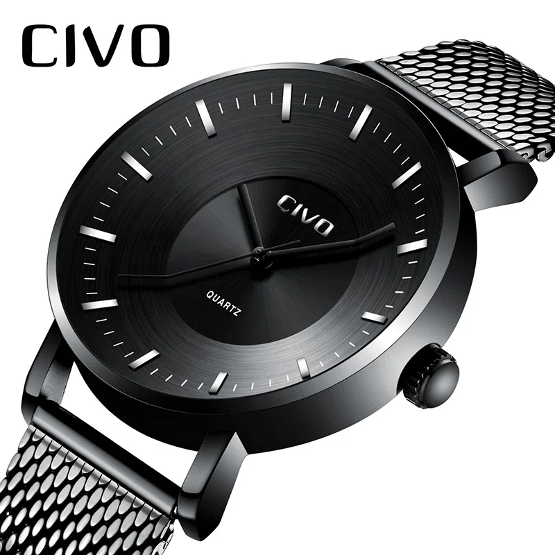 

CIVO Creative Curved Mens Watch Waterproof Mesh Wrist Watch Men Fashion Casual Analogue Quartz Watch For Men Clock Montre Homme