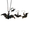 Gothic Black Flying Bat Vampire Wing Pendant Necklace Earrings Ring Halloween Costume Jewelry