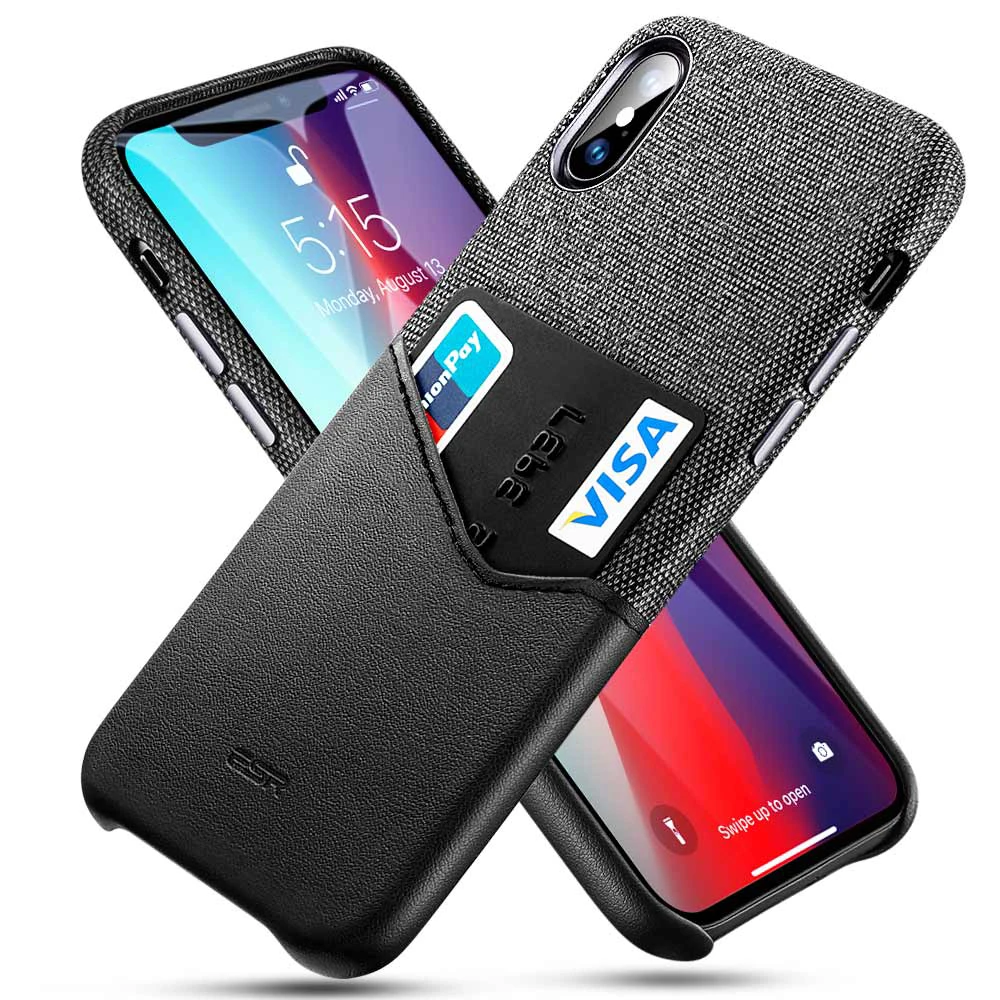 

2018 ESR Soft Fabric Premium PU Leather Case with ID & Card Holder Slot for iPhone Xs Max 6.5 inch wallet phone case