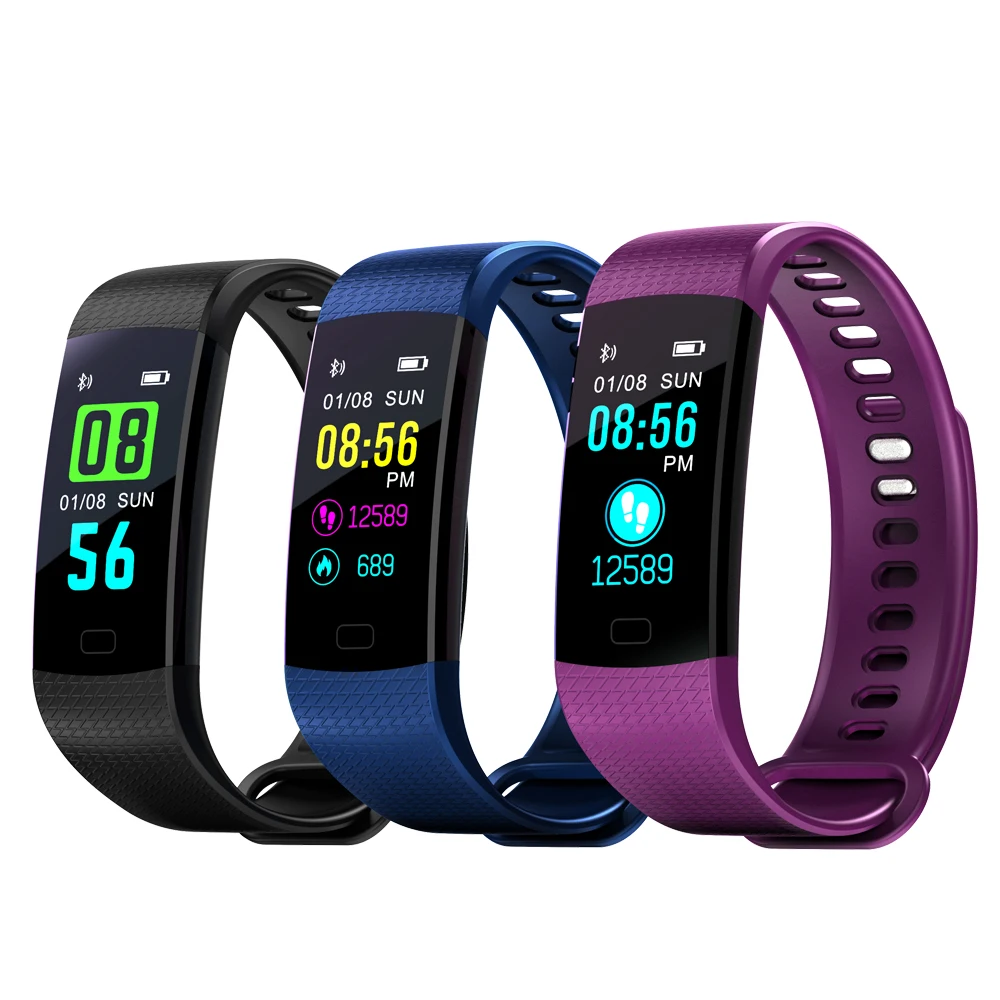 

2019 New Wholesale Fitness Bracelet Smart Wristbands Heart Rate Monitor Blood Pressure Fitness Tracker Smart Bracelet Y5, Black red blue purple light blue
