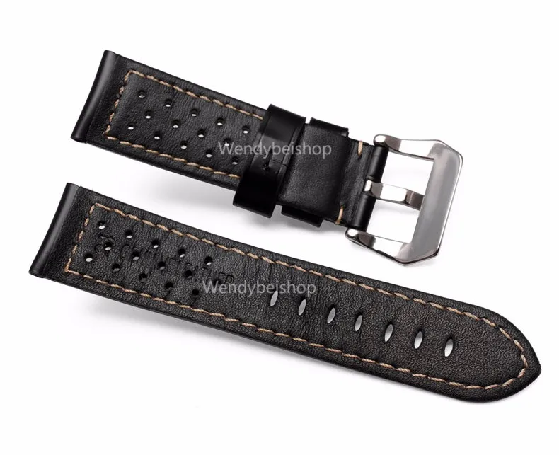 

CARLYWET 22 24 26mm Wholesale Black Brown Real Leather Handmade Vintage Replacement Wrist Watch Band Strap Belt Brushed Buckle, Smooth black/smooth brown/suede brown