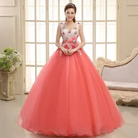 

2018 New Pink Color Flower decorated Princess Bridal Ball Gown Wedding Dress