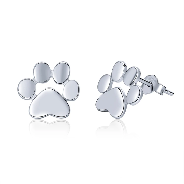 

Custom Wholesale 925 Sterling Silver jewelry Plain cute Animal Dog Cat Footprints Paw Stud Earrings for Kids Girls Drop Shipping