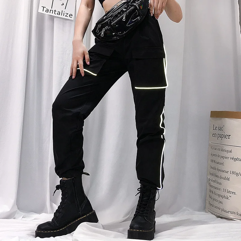 

B23648A New women's casual pants Reflective pants women's hip hop pants