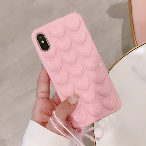 3D Love Heart Necklace Phone Case for iPhone X XR XS Max Soft TPU Clear Protection Back Cover With Lanyard For iPhone 7 8 6 Plus
