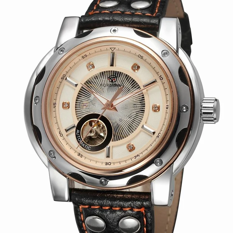 FORSINING 049 P 2019 luxury Men Skeleton automatic mechanical watch with leather band