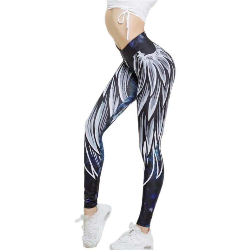 

Sportswear Angel Wings Printing Women Leggings, Blue,customized upon request