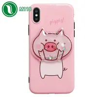 

Used decompression stereoscopic pig pattern soft TPU mobile phone case shining liquid glitter flow quicksand case for iPhone 8 X