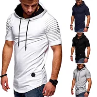 

Custom Blank Fitness Men T-shirt Short Sleeve Casual Hooded Sport T Shirt Men