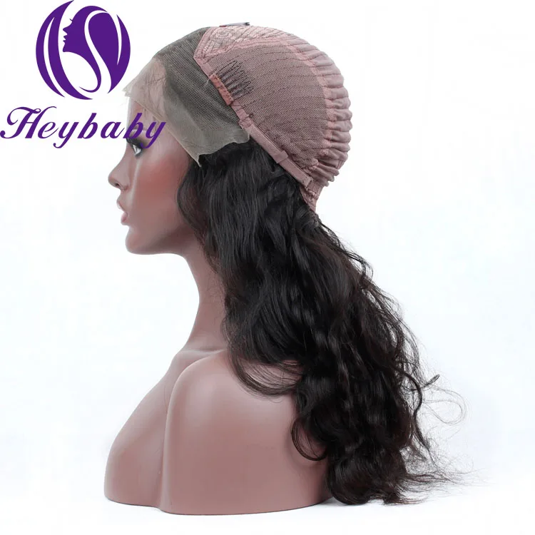 

Heybaby Hair Top Quality 100% Brazilian Hair Glueless body wave Lace Frontal Human Hair Wig, Natural colors