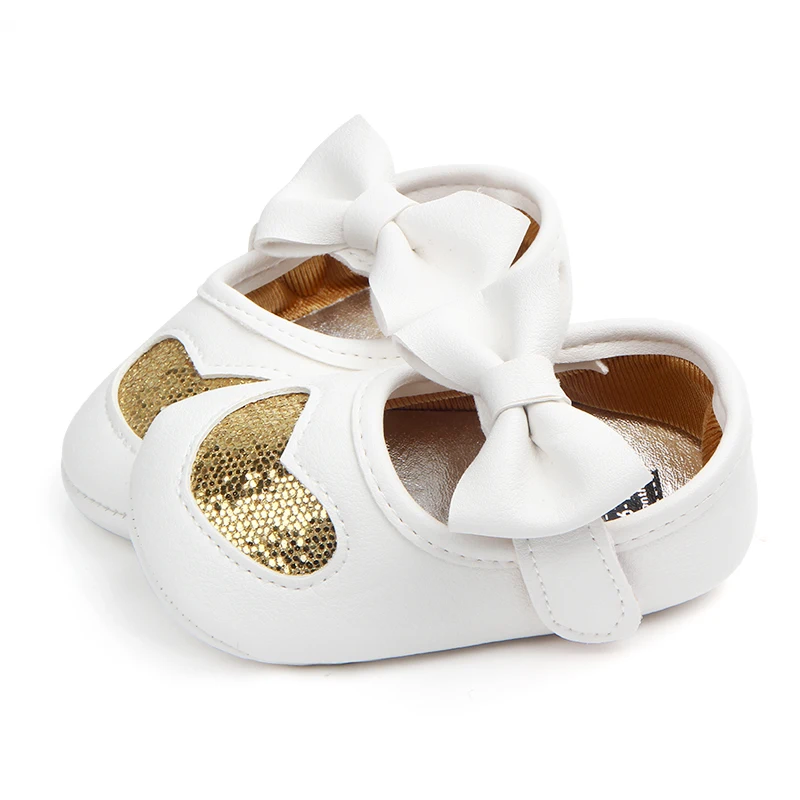 

Cute bling heart-shaped bowknot pu infant baby girl shoes, Pink/red/gold/silver