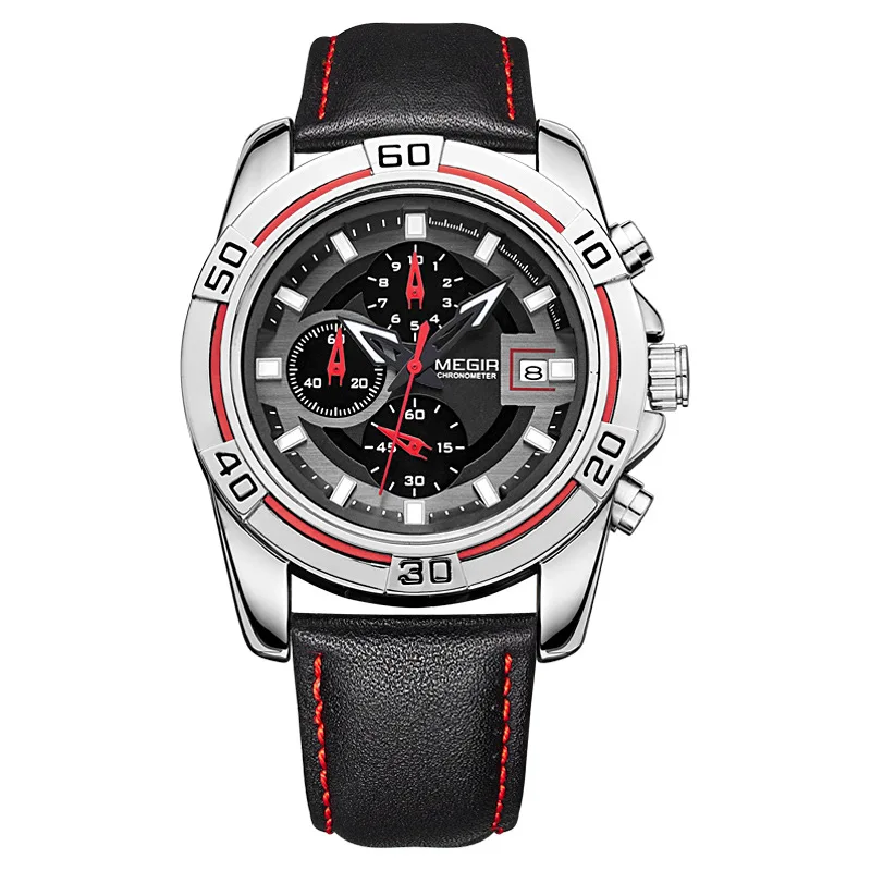 

MEGIR Chronograph Sport Watch Men Analog Digital Watch Luxury Genuine Leather Band Fashion Men Watches relogio masculino