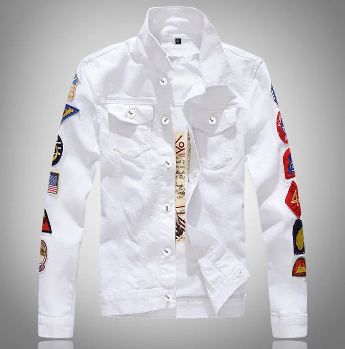 

UP-0582J Autumn Stylish White Denim Coat Men Bomber Jacket