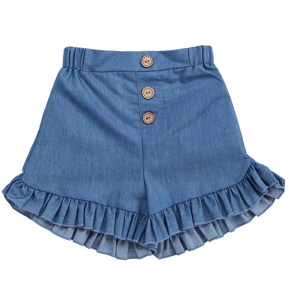 

Fashion Girls Jeans Shorts Ruffle Denim Shorts for Baby Girls, Picture shows