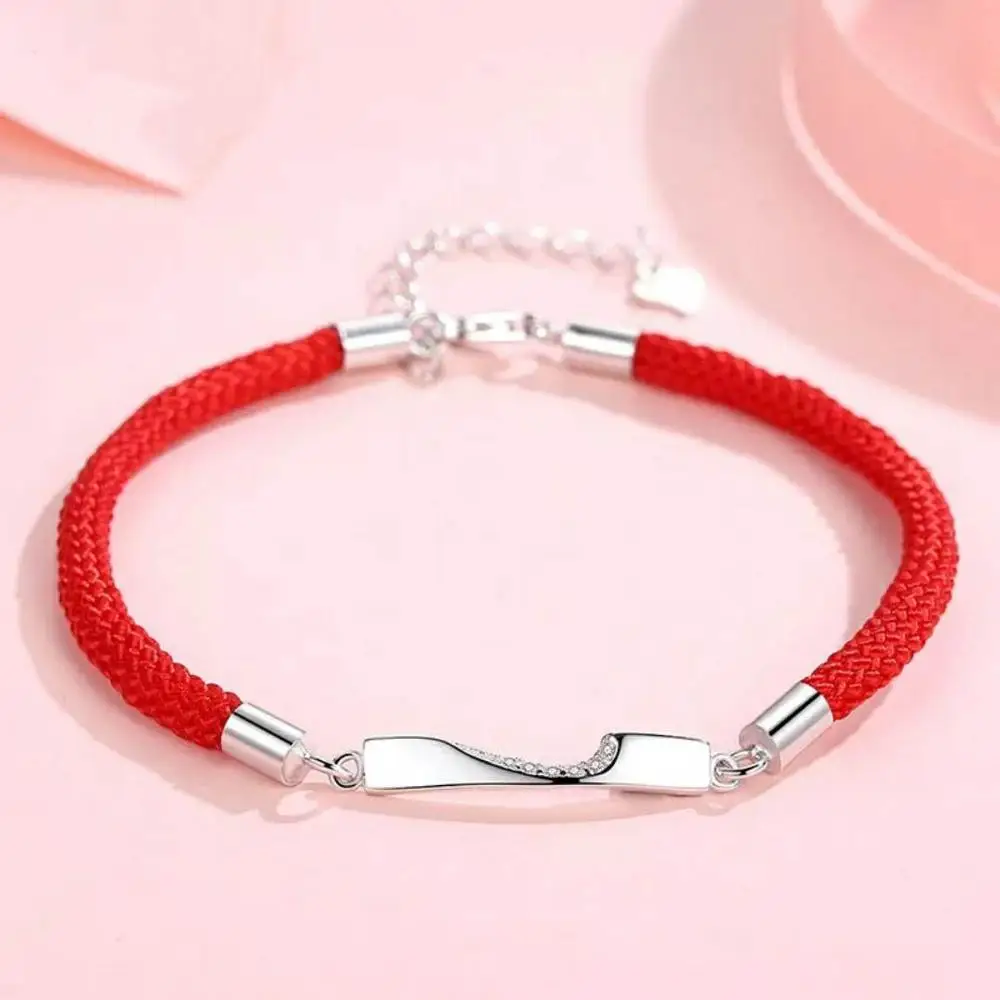 

Wholesale Red And Black Color Copper Alloy Plated Platinum His And Hers Bracelets Couple Lovers Cord Bracelet, Red,black