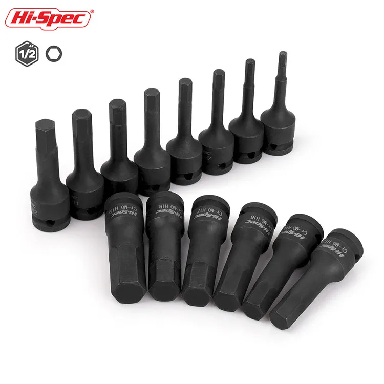 

Hispec 1/2 Impact Hex Bit Socket Set CR-MO Socket Wrench Set H5-H19 Adapter Head for Torque Ratchet Socket Wrench SO036