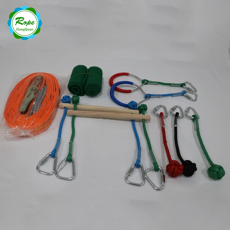 

2019 custom obstacle course hanging ratchet spinner slackline kit, Red;green;yellow;can be customized