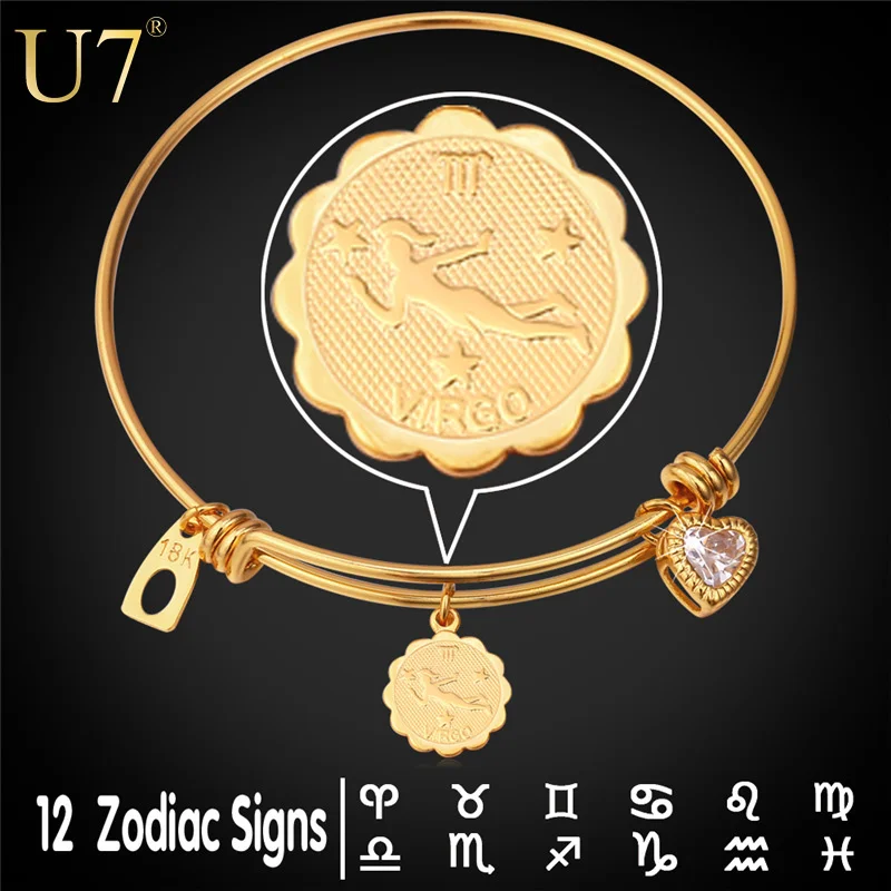 

U7 Virgo Zodiac Bracelet 18k gold /Platinum Plated Jewelry Zirconia Horoscope Bracelets Bangles Birthday Gift