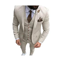 

Men Beige Tan Ivory 3-Pieces Tailored Wedding Notch Lapel Tuxedo Groomsmen Men Slim Fit Blazer Pant Vest Suit