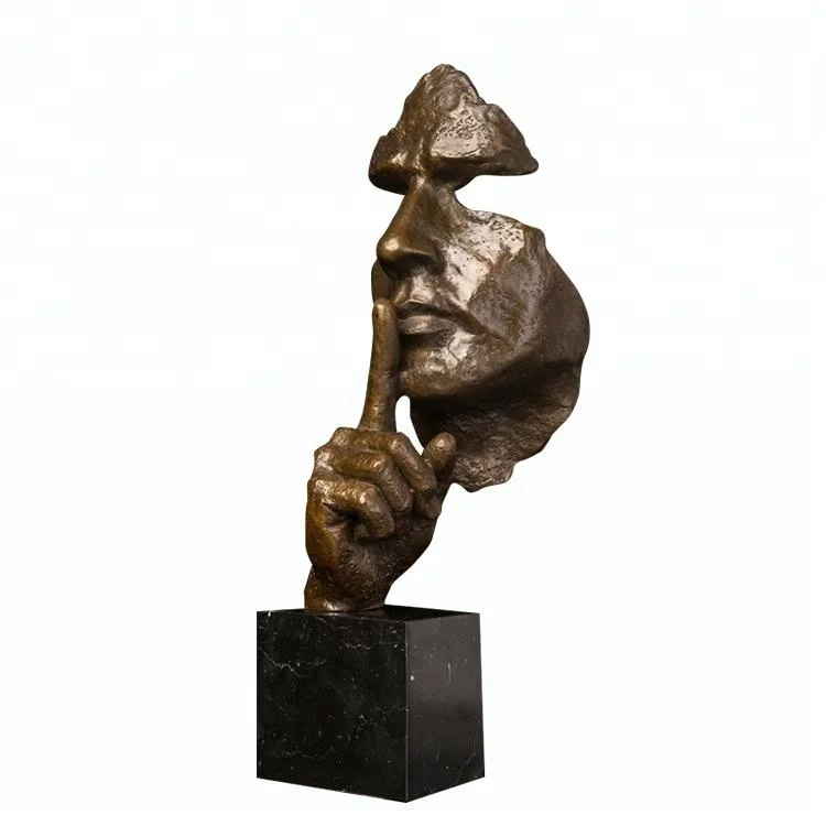 

DS-704 Bronze Statue Man Face Keep Silence Sculpture Novelty Vintage Art Human Head Bust Figurine for Home Decoration Desktop Di