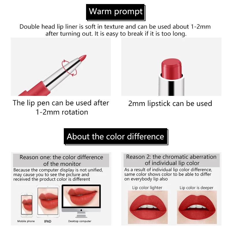 Miss Rose 20 Colors Long-lasting Lip Liner Matte Lip Pencil Waterproof Moisturizing Lipsticks Makeup Contour Cosmetics