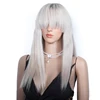 Premier custom new design white color dark roots 100% human hair machine made wigs with bangs