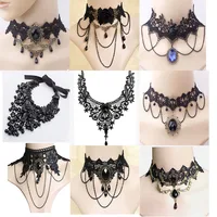 

Gothic Women Collar Choker Sets Black Velvet Lace Choker Necklace Jewelry Sets LX004