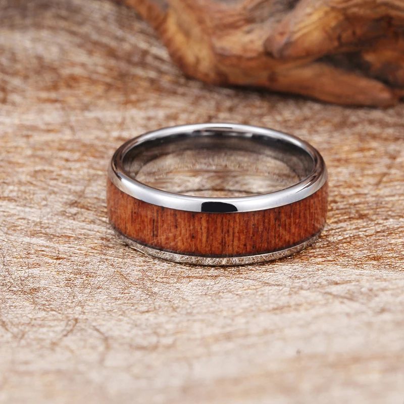 
2019 Wholesale Rings Jewelry Type Bezel Setting Type Koa Wood Inlay Tungsten Rings For Men 