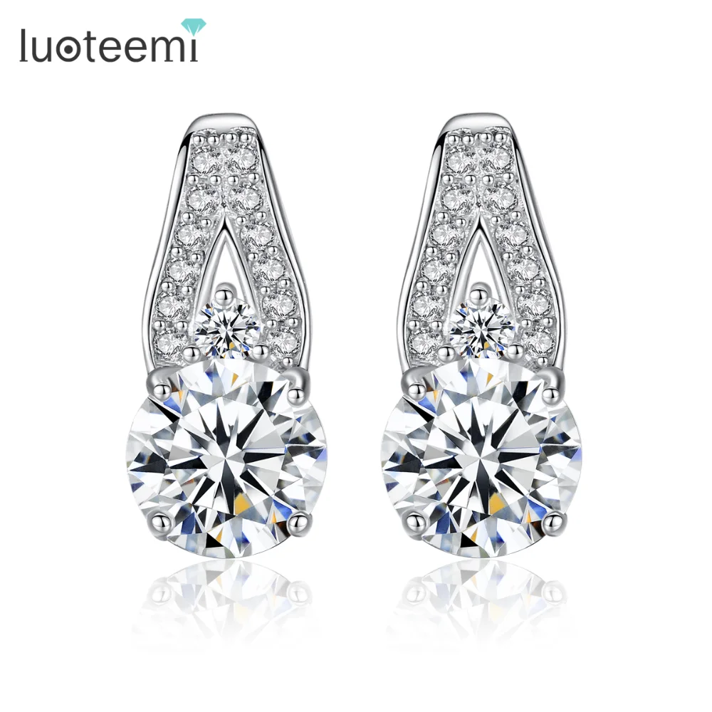 

LUOTEEMI Genuine Sterling Silver 925 CZ Diamond Zircon Stud Earings Brinco Fashion Women Wedding Jewelry Tops Fashion Jewelry