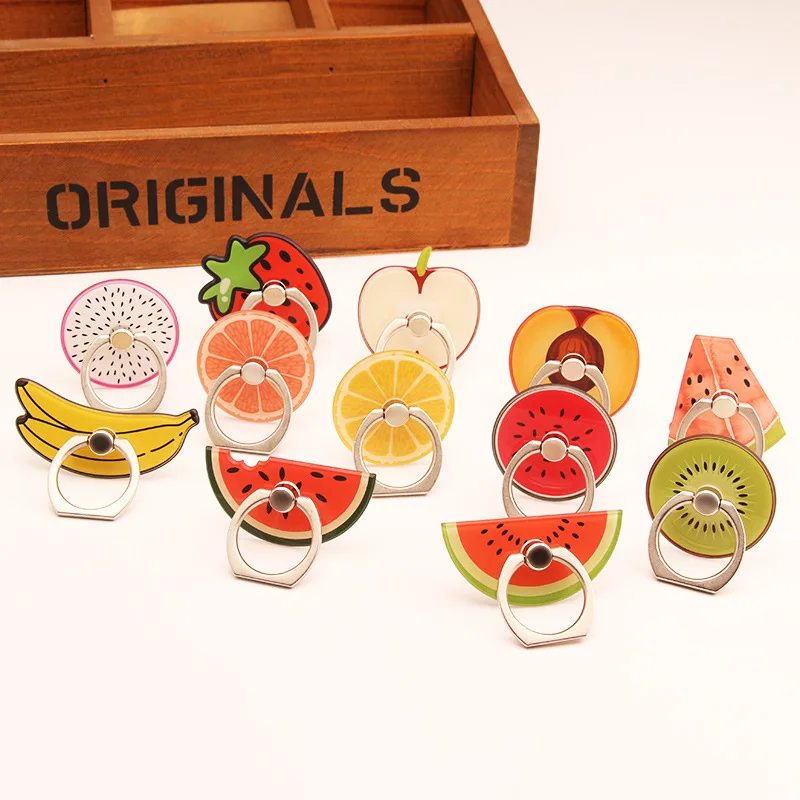 New Design Metal Finger Ring Mobile Phone Holder Stand With Pendant Cute Fruit shape ring holder for mobile phone