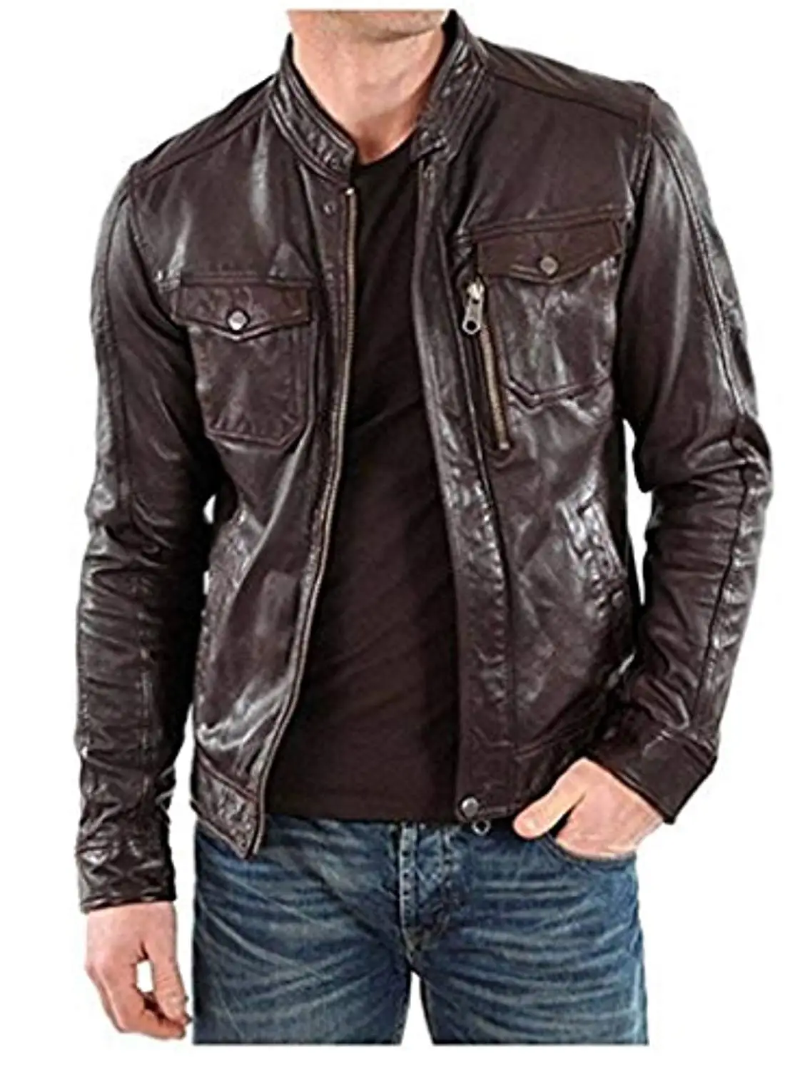 Leather Skin Design Men Pure 100% Lambskin Leather Solid Biker Leather Jacket