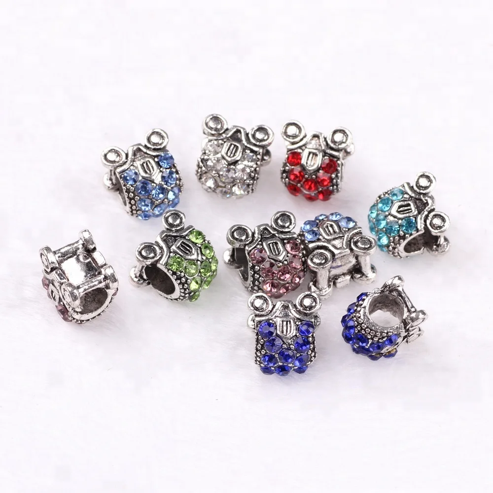 

hot sale stock mixed beads silver metal beads with crystal, Red, purple , many colors
